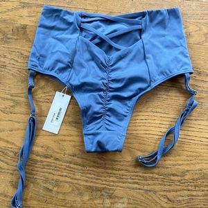 Chantay Elegant Blue Ruched Bikini Bottom - Wildbird Shorts